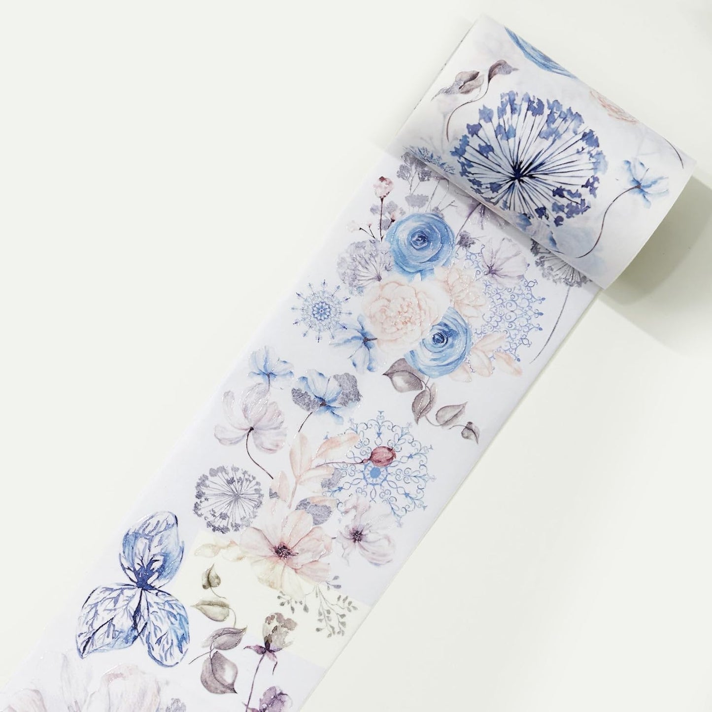 WT Frozen Wide Washi Tape, Single Roll, Original Designs, Pastel Vintage Floral Decorative Tape, Adhesive Paper Tape for Junk Journals, Scrapbooks, Bujo, Planners, DIY Crafts, Gift Supplies