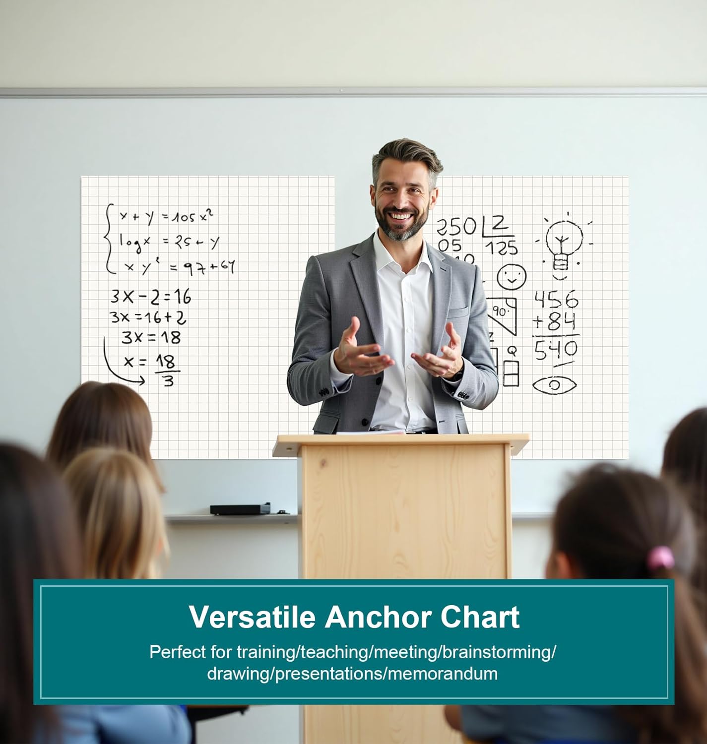 ViVin Grid Sticky Easel Pad, 25 x 30 Inches Flip Chart Paper for Teachers and Students, Large Self Stick Easel Paper for School & Office, 30 Sheets/Pad, 10 Pads/Pack