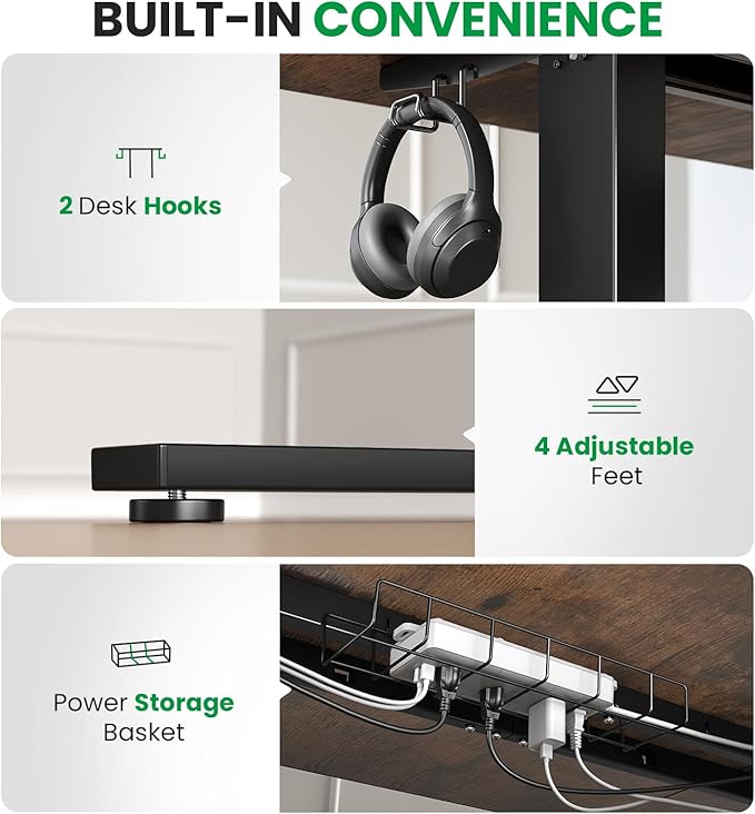 1 Inch Thick Tabletop Electric Standing Desk Adjustable - 60x28 Inch Sit Stand Desk, Double Beam Frame, 3 Memory Height Adjustment, Cable Management for Home Office