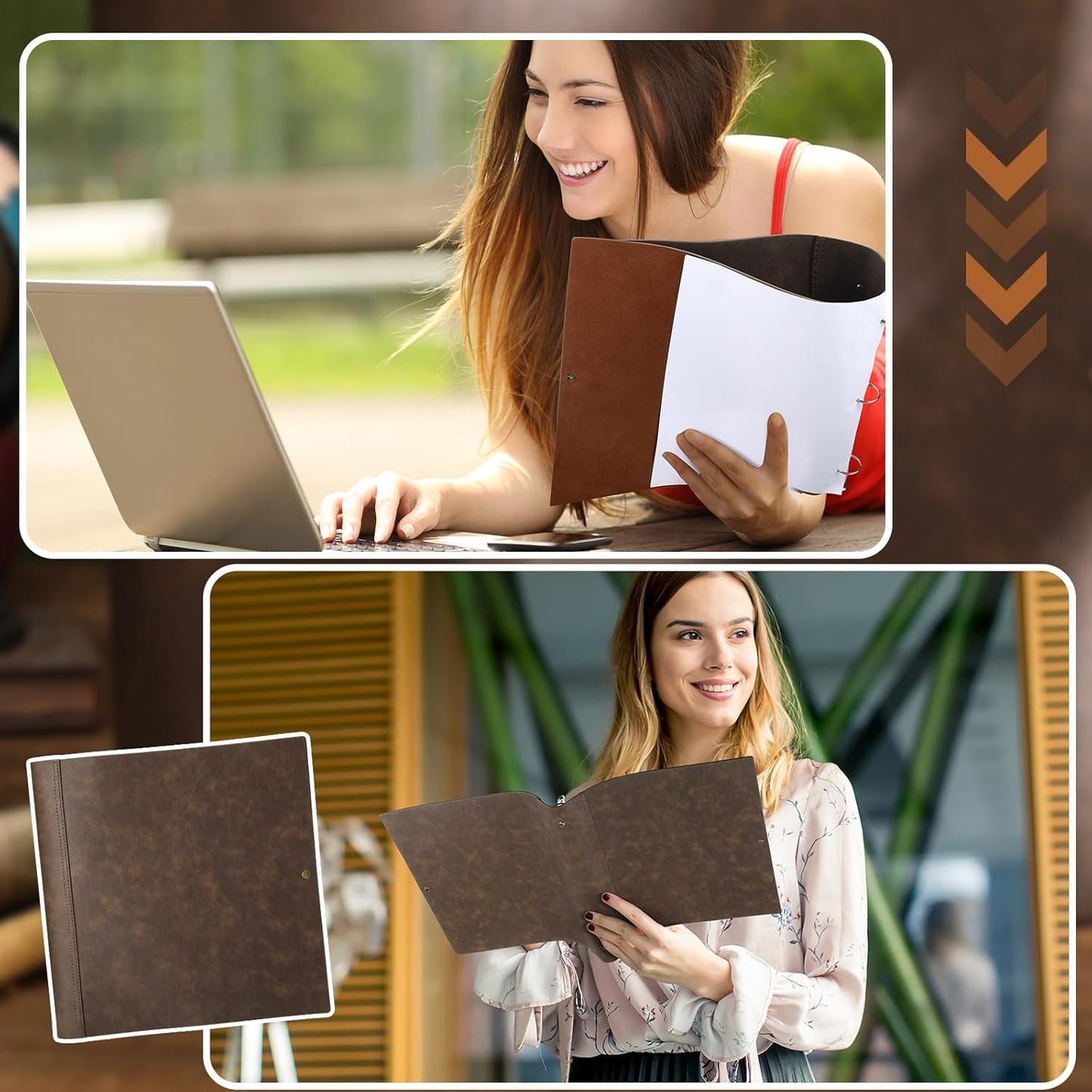 Leather 3 Ring Binder Holds 8.5 x 11 Inch Paper Binder Organizer Vintage Faux Leather Portfolio Folder Planner for Office Home Document Photo Diary Supplies(Vintage Brown)