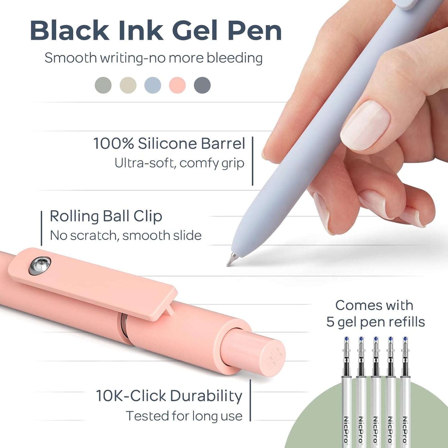 Nicpro 39 PCS Aesthetic School Supplies with Cute Pencil Case, 12 Color Pastel Highlighters, 5 Quick Dry Retractable Black Ink Pens, 6 Pastel Mechanical Pencil 0.5 & 0.7 mm for Student Stationary