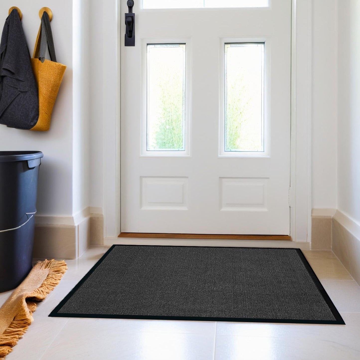 Front Door Mat, 3' x 6' Commercial Floor Mat, Heavy Duty Welcome Mat, Rubber Backing Non Slip Doormat for Entryway (Black, 3x6FT)