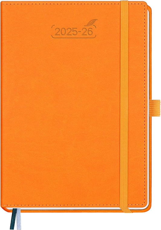 BEZEND Planner 2025-2026 Weekly and Monthly, 5.8" x 8.5" Academic Calendar (Jul 25-Dec 26) Vertical Daily Appointment with Hourly Timeslot & Monthly Tab, PU Leather Hardcover - Orange