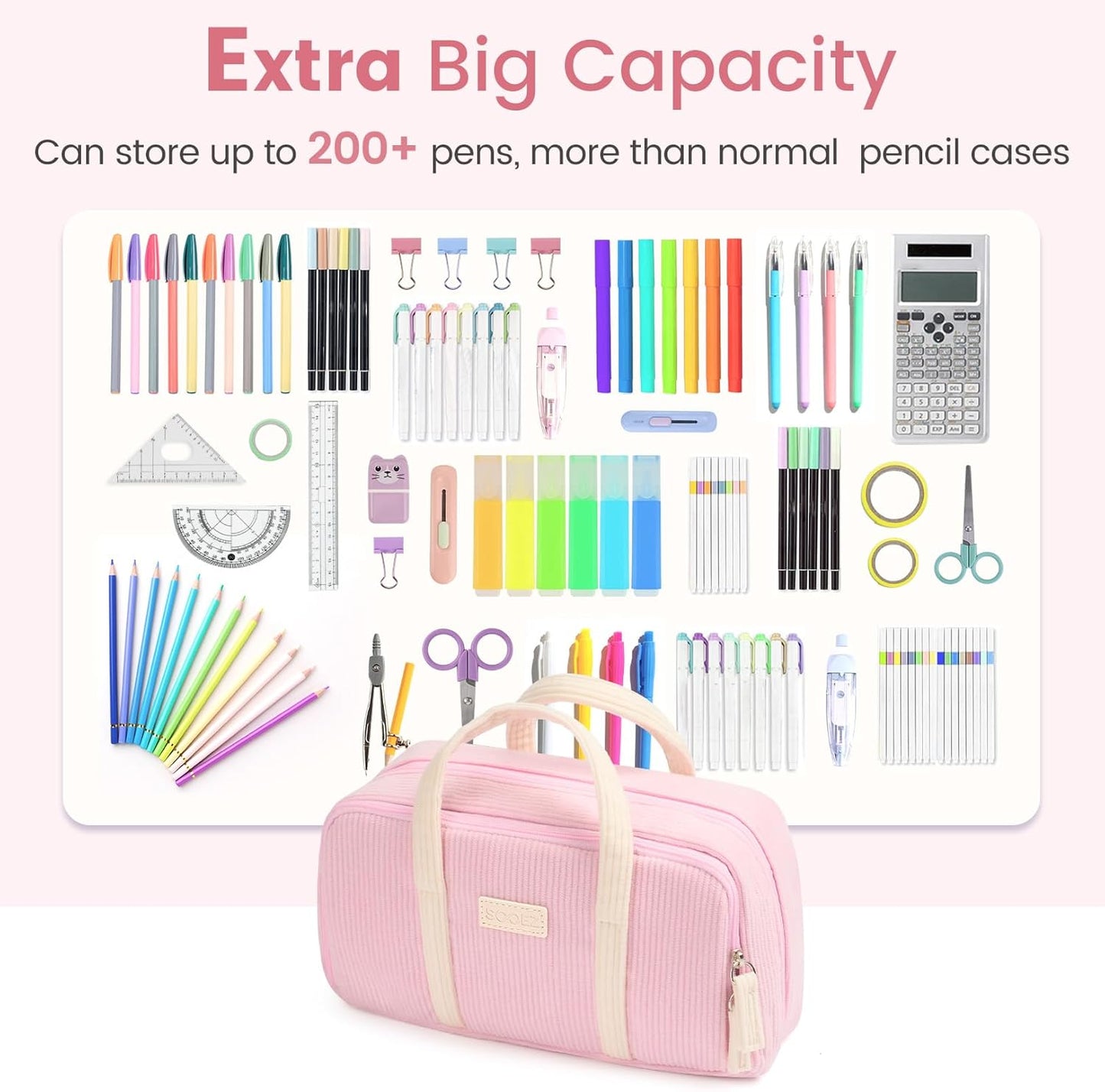 Sooez Large Pencil Case Pouch, Extra Big Pencil Bag with 5 Compartments, Pen Case Wide Opening, Soft Corduroy Pen Bag Organizer with Zipper, Cute Aesthetic School Supplies for Teen Girls, Blue