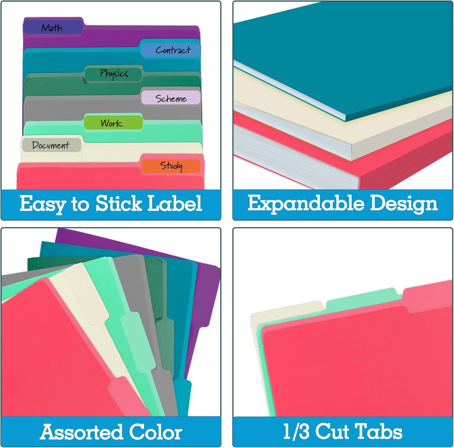 100 Packs Colored File Folders,Grey File Folders,Two Tone Color File Folder 8.5 x 11 Inch,1/3 Cut Tabs Letter Size,Manila File Folders for Office,School and Home,Organization