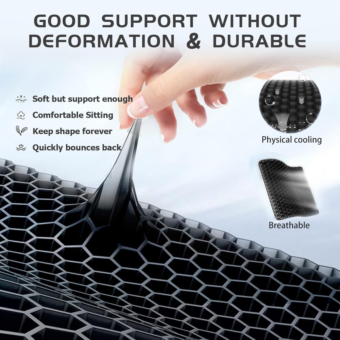 Gel Seat Cushion, Double Thick Egg Gel Cushion for Pressure Pain Relief, Breathable Wheelchair Cushion Chair Pads for Car Seat Office Chair (Black)