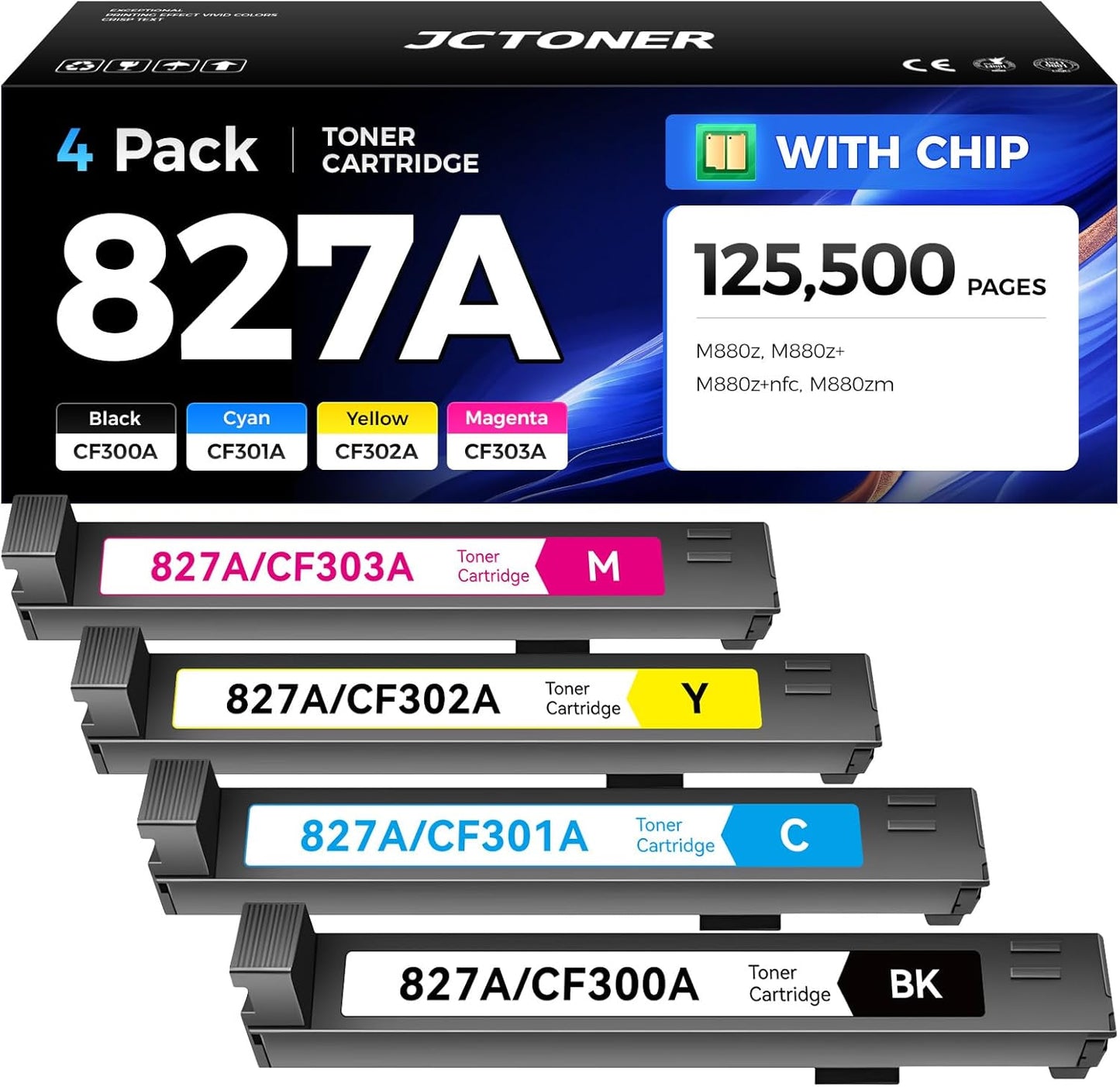 827A Toner Cartridges Set 4-Pack High Yield Replacement for HP 827A CF300A CF301A CF302A CF303A Use with Color Laserjet Enterprise Flow MFP M880z M880z+ M880z+NFC Managed Flow M880zm Printer Ink