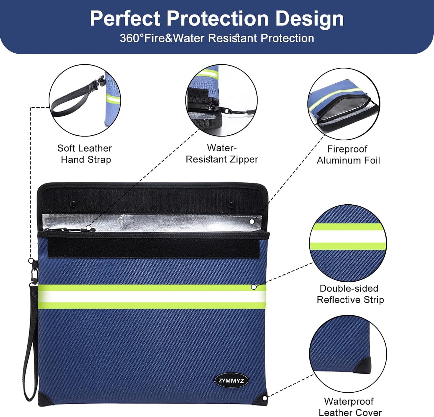 6200℉ Fireproof and Waterproof Document Pouch with Water Resistant Zipper,9 Layers of Heat Insulated Materials Fireproof Envelopes for Important Documents,Valuables（Not Suitable for A4 Files）