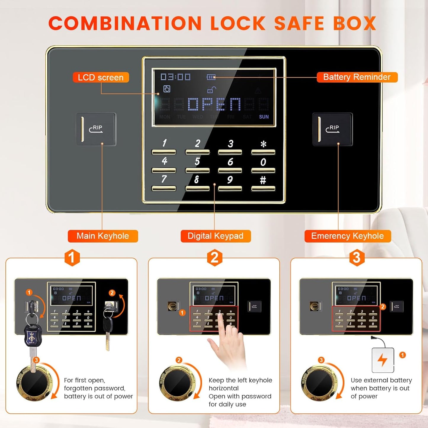 [31.5" Tall] Extra Large Home Safe Fireproof Waterproof, Heavy Duty Steel Safe Box with Fireproof Bag, Combination Lock and Inner Cabinet, Fire Proof Safes for Home Documents Valuables