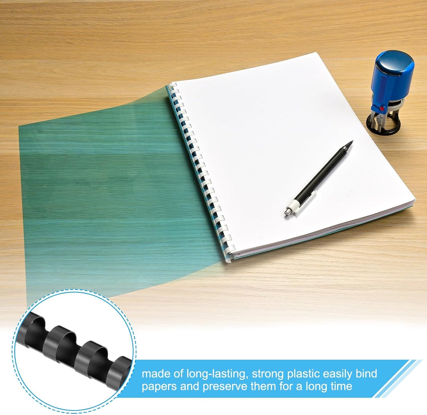 PATIKIL 8mm (5/16") Plastic Binding Combs, 50 Pcs 21 Rings Comb Binding Spines 40 Sheet Capacity Letter Size for Binding Paper Sheets, Black