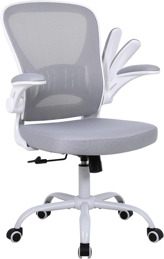 Youhauchair Mesh Office Chair, Ergonomic Home Office Desk Chairs with Flip-up Arms and Lumbar Support, Height Adjustable, Grey