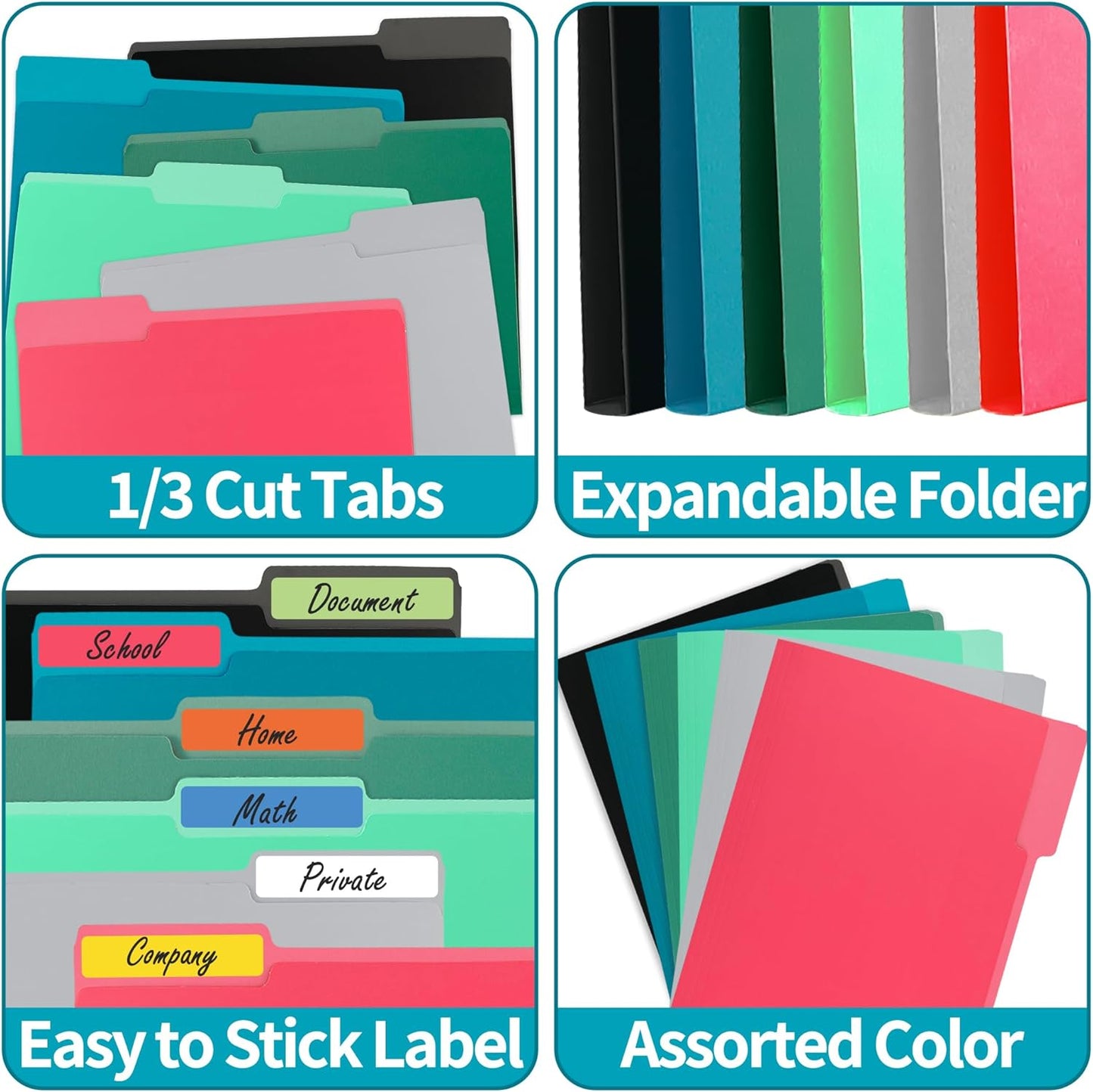 100 Packs File Folder,Grey File Folders Letter Size,1/3-Cut Tabs,8.5x11 Inch File Folders for Office,School and Home,Organizer Documents