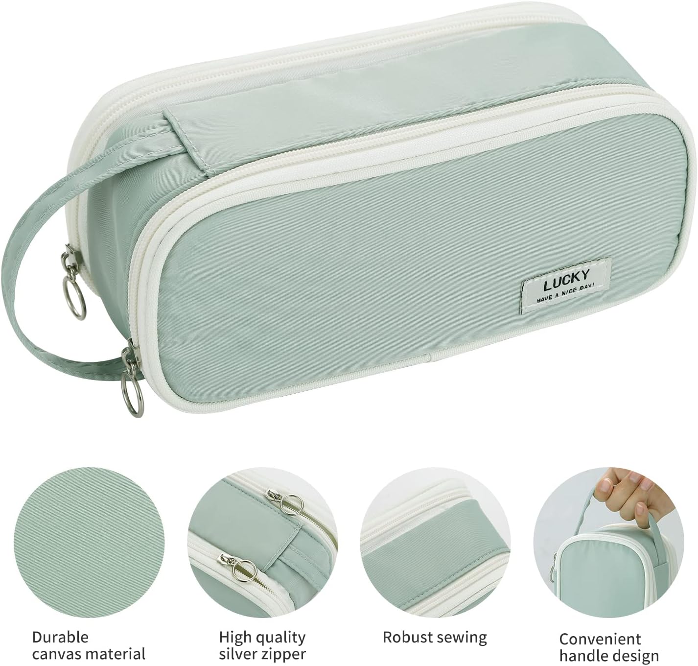 Dugio Big Pencil Case for Girls Teens Kids Zipper Pencil Pouch with Handle Organizer Pencil Bag Aesthetic Pencil Pen Case for School Green