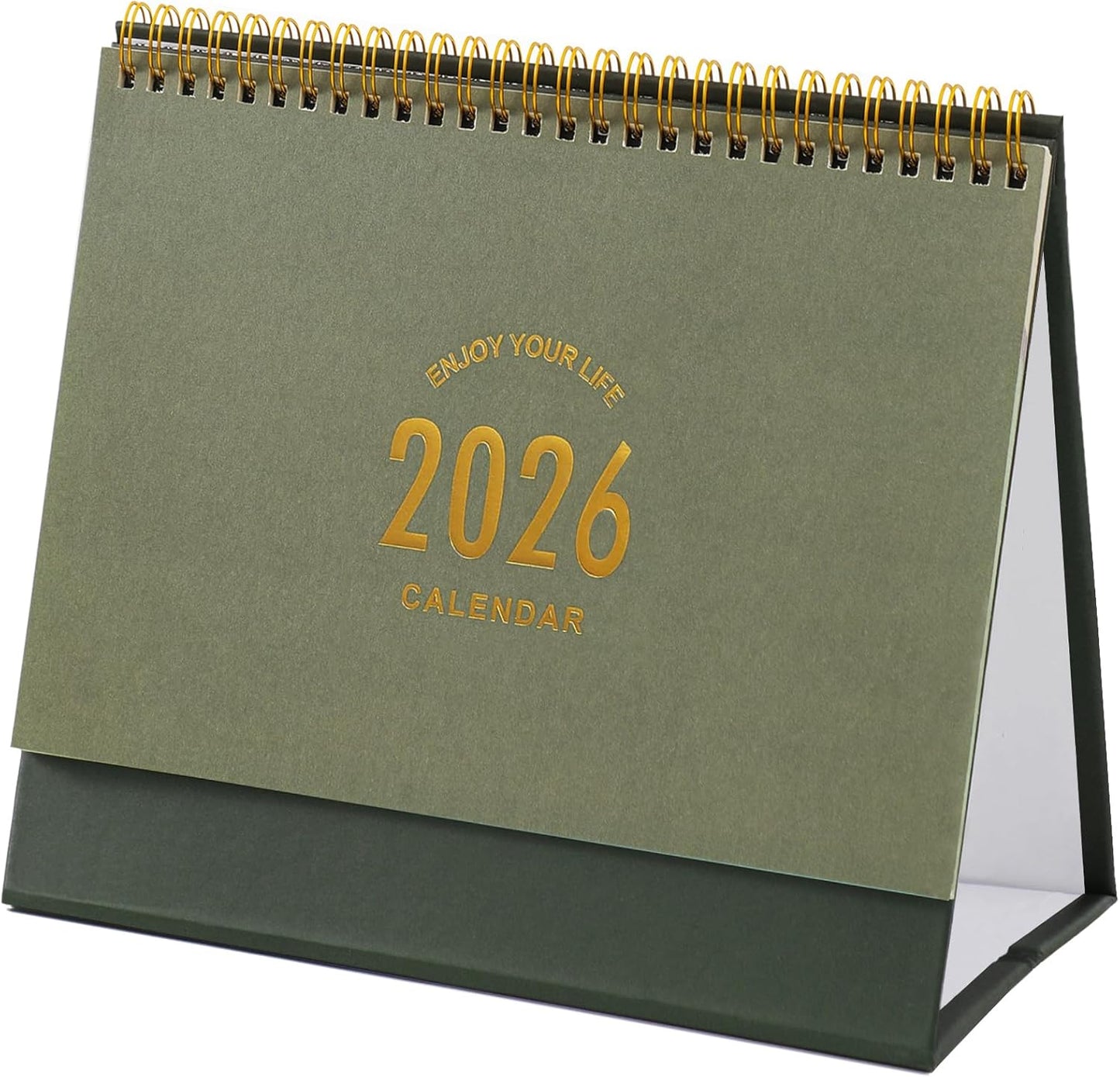 Small Desk Calendar 2025-2026, Standing Flip Desktop Calendar from July 2025 to Dec 2026 - Metal Ring Twin-Wire Binding Monthly Desktop Calendar for Home Office School (Green)