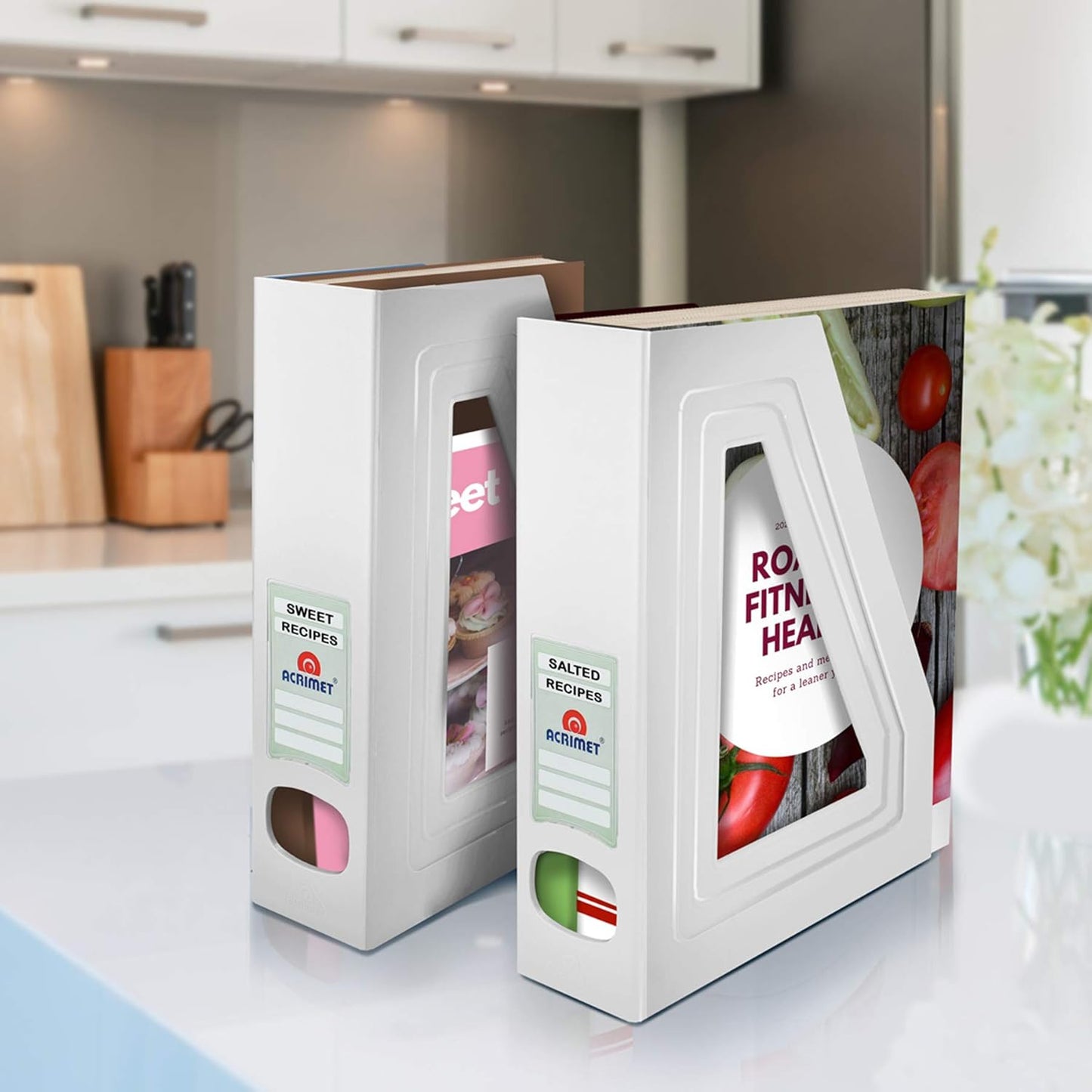 Acrimet Magazine File Holder, Durable Rack, Space-Saving Organizer (Plastic) (White Color) (2 pack)