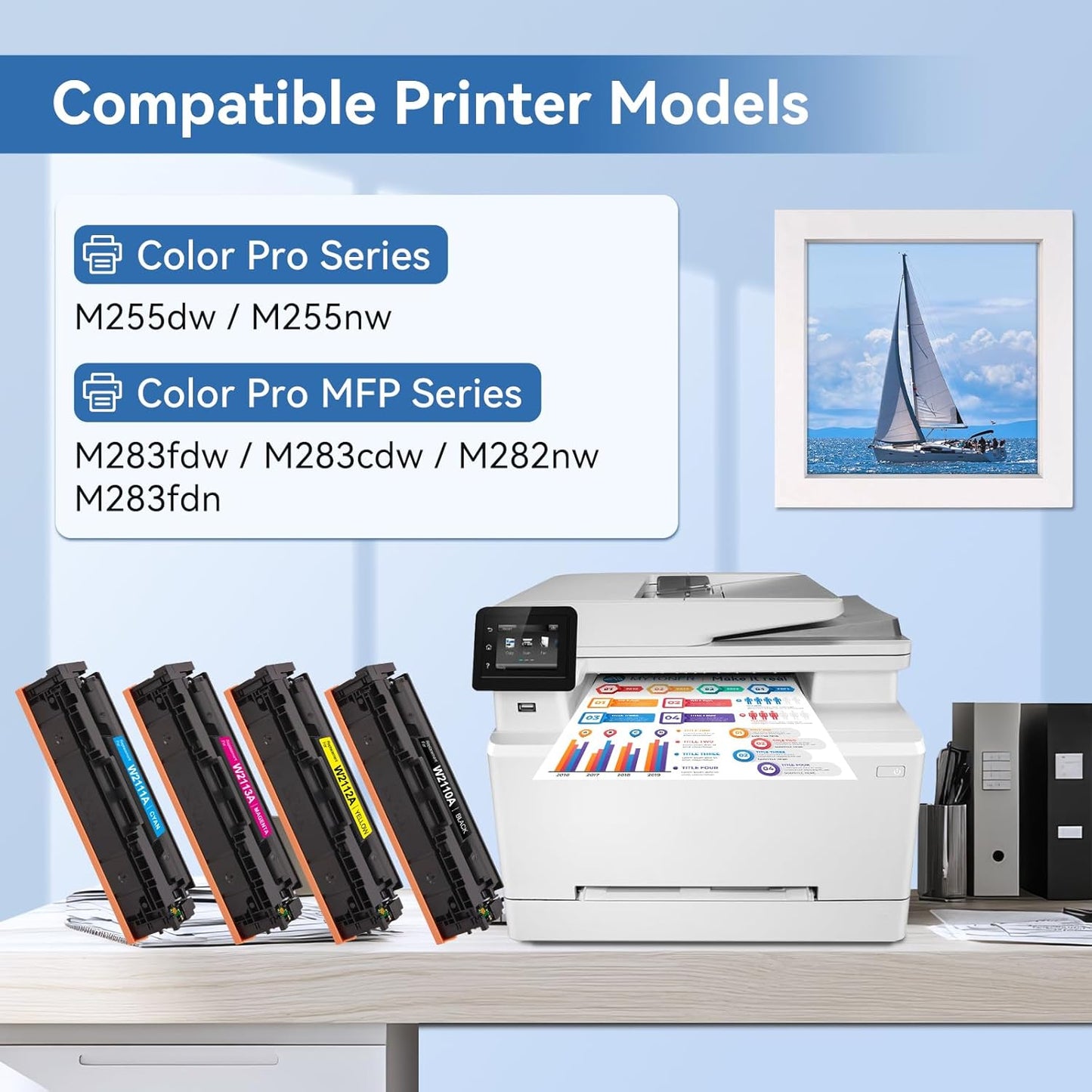 MYTONER 206A Toner Cartridges 4 Pack (with Chip) Compatible Replacement for HP 206A 206X for Color Pro MFP M283fdw M283cdw M282nw Pro M255dw M255nw M283 M255 M282 Printer W2110A W2110X High Yield