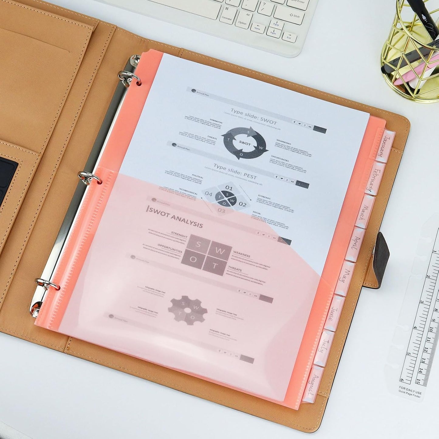 Koqye A4 Dividers for 3 Ring Binder, 8-Tab Purple Folder Dividers with Pockets, Durable Plastic Binder Dividers with Tabs, Plastic Binder Dividers for Binders (Orange - 1 Set)