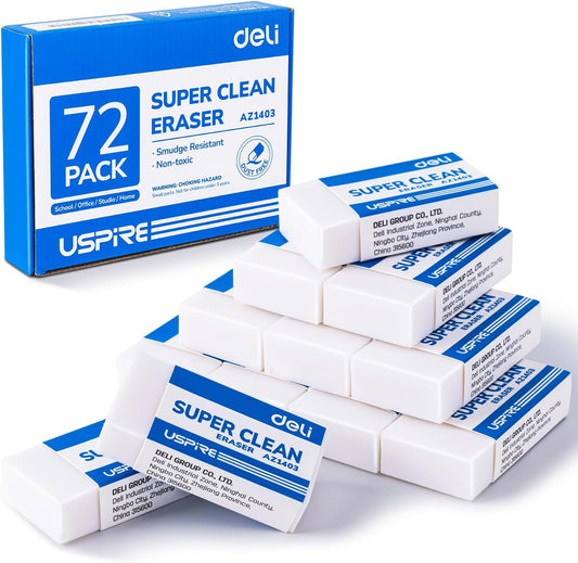 Deli Pencil Erasers, Pencil Eraser, 72 Pack, White Erasers, Erasers for Drawing, Kids, Artist, White, Large