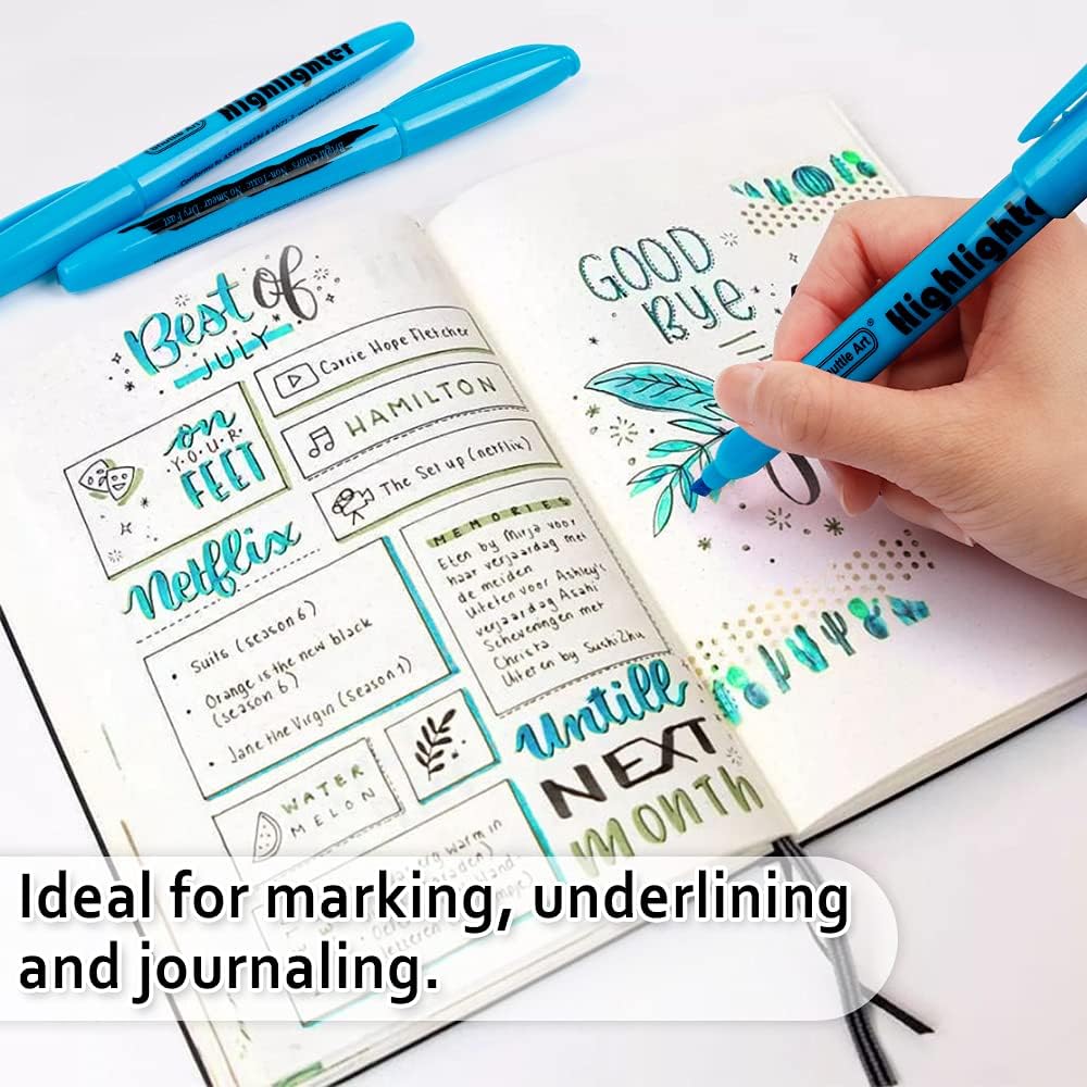 Shuttle Art Highlighters, 30 Pack Blue Highlighters Bright Colors, Chisel Tip Dry-Quickly Non-Toxic Highlighter markers for Adults Kids Highlighting in the Home School Office