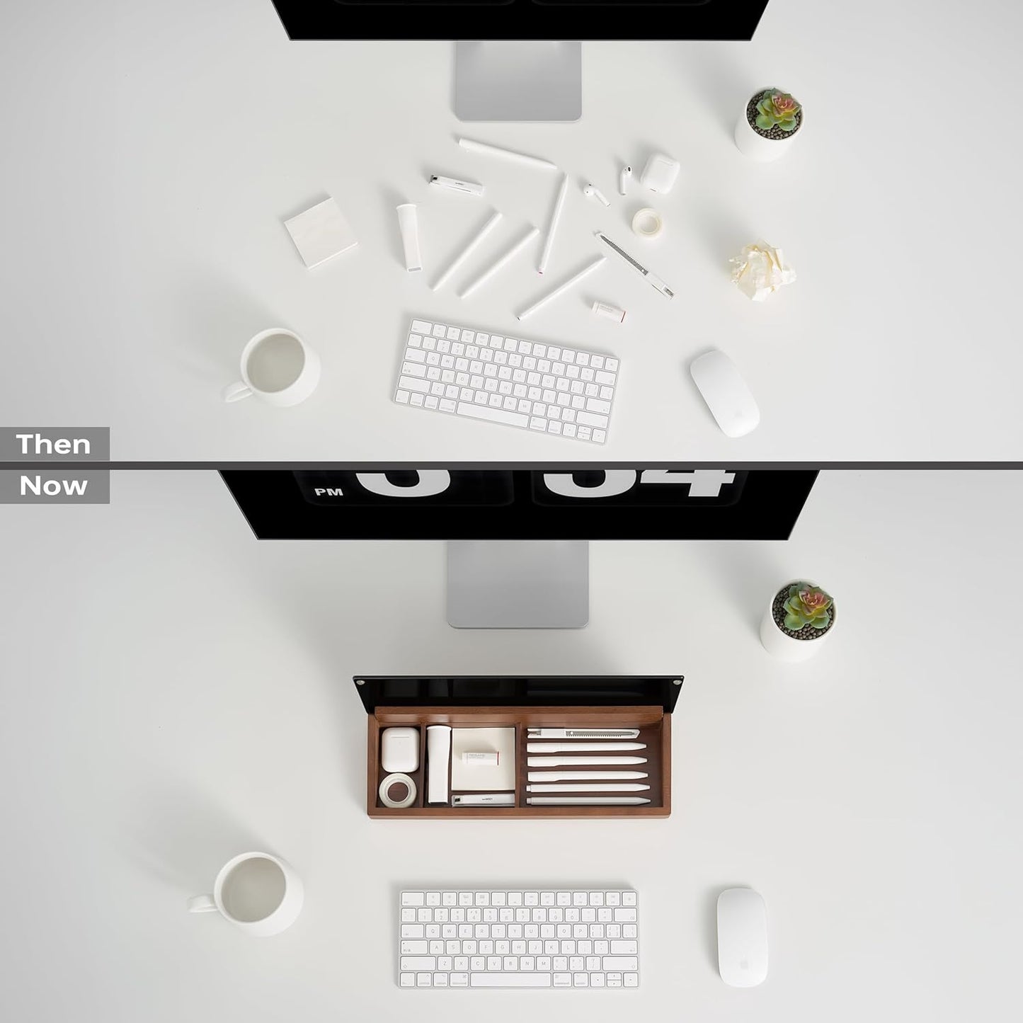 Desktop Black Glass Dry Erase Board with Wood Organizers for Small Office Supplies, Desk Whiteboard with Drawer for Home Office Cubicle, Accessories Included, Yeoux