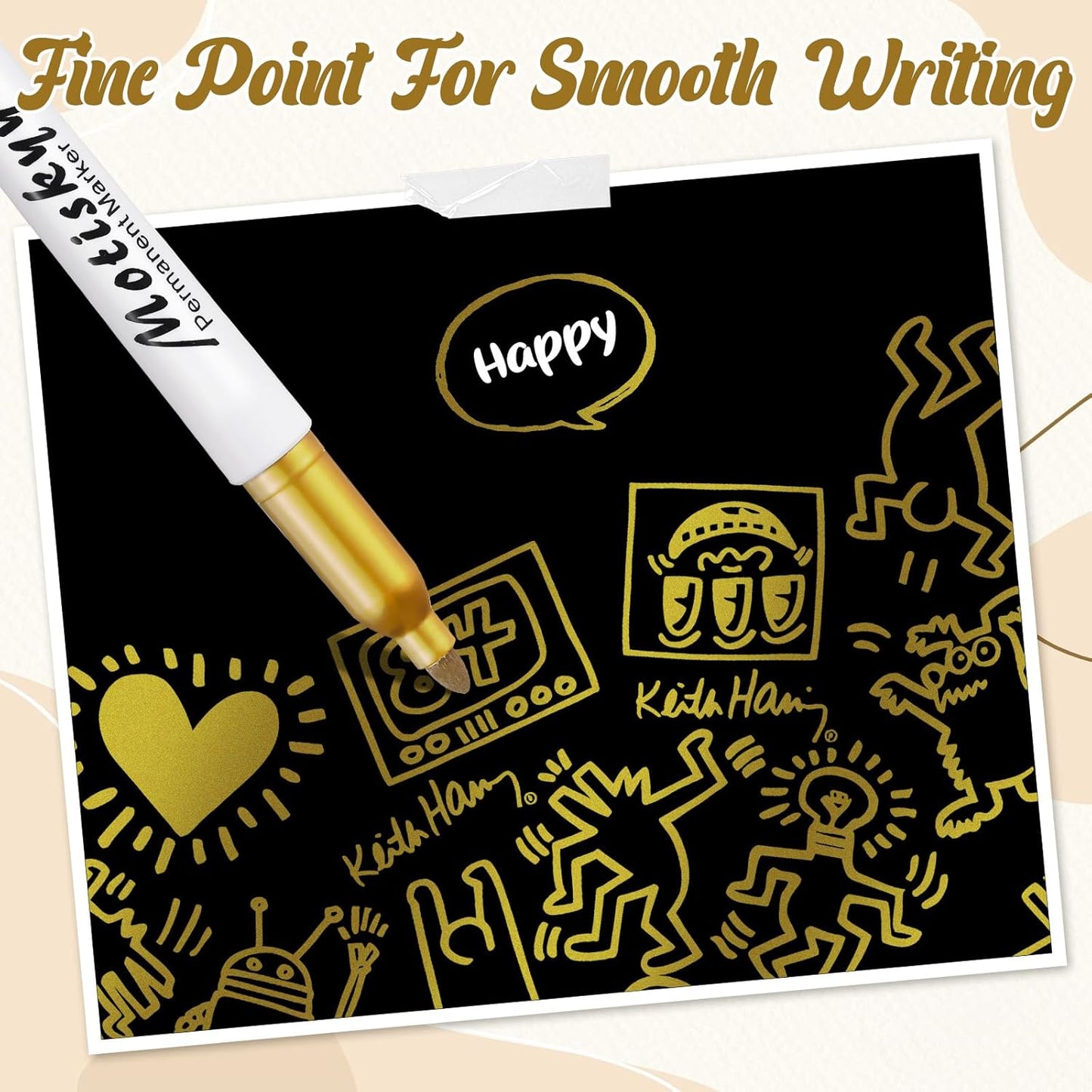 48 Pcs Metallic Permanent Markers Bulk Metallic Marker Pens Medium Tip Quick Dry Paint Pen for Classroom DIY Crafts Artist Illustration Gift Card Making(Gold)