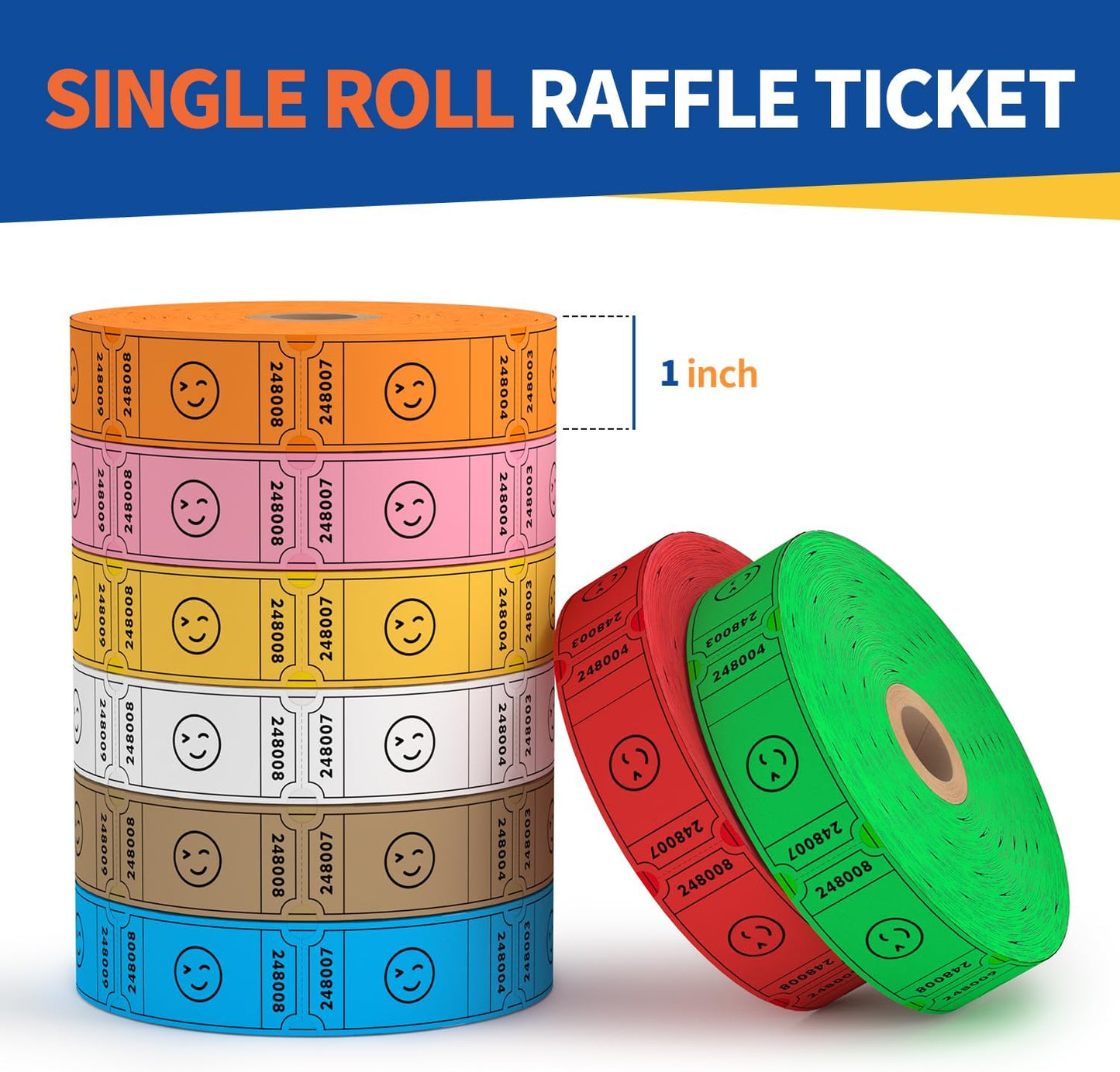 Methdic 1000 Smile Raffle Tickets Orange, Single Roll, Ticket for Events, Entry, Class Reward, Fundraiser & Prizes