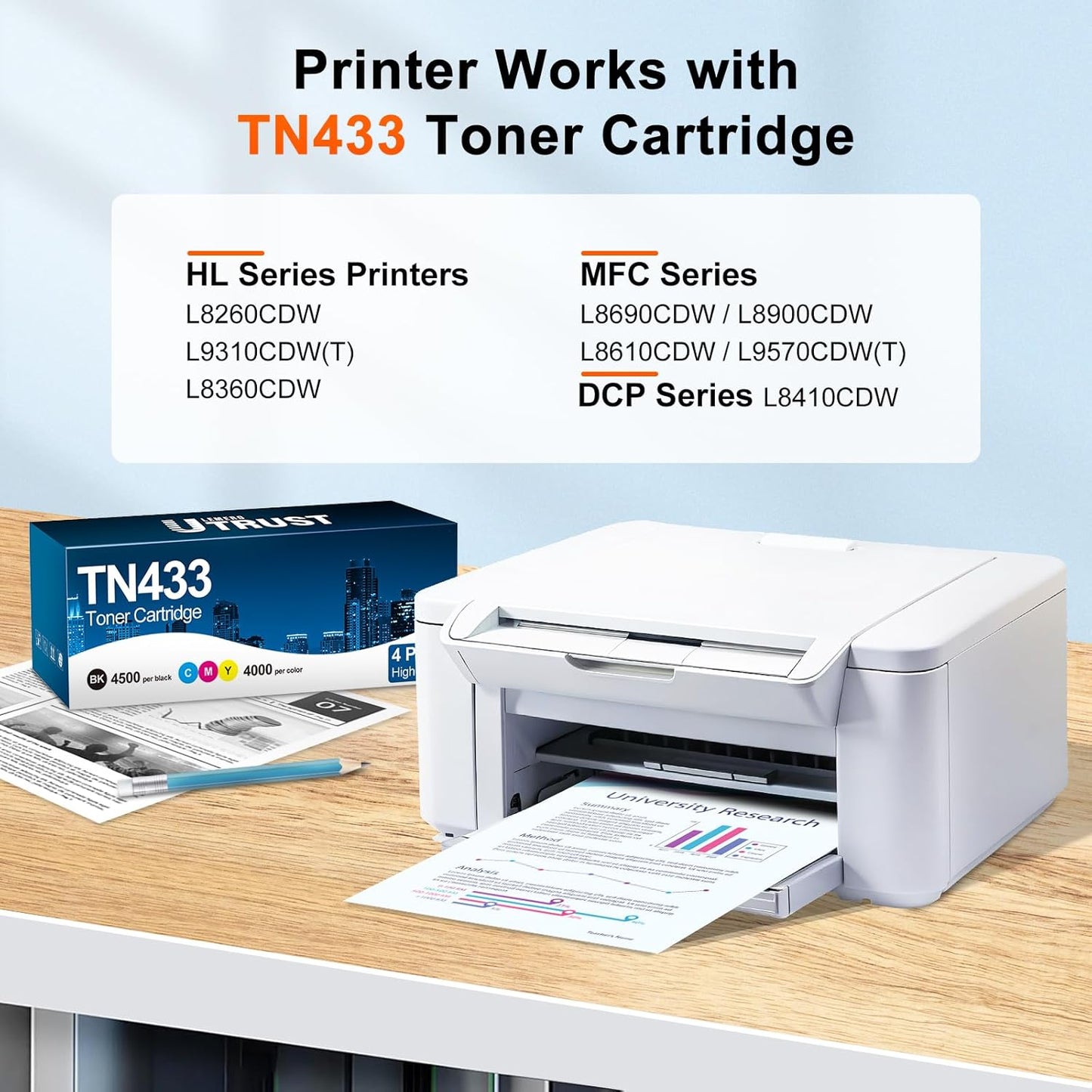 TN433 Toner Cartridge Replacement for Brother TN 433 TN-431 MFC-L8900CDW MFC-L8610CDW HL-L8360CDW HL-L8260CDW Printer Toner (TN433BK TN433C TN433M TN433Y, 4-Pack)