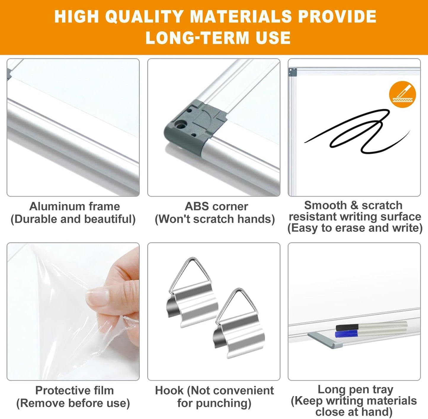 H-Qprobd 4' x 4' (2 Pack) Dry Erase Board for Wall Magnetic Presentation Whiteboard with Long Pen Tray, Wall-Mounted White Boards for Home, Office & School