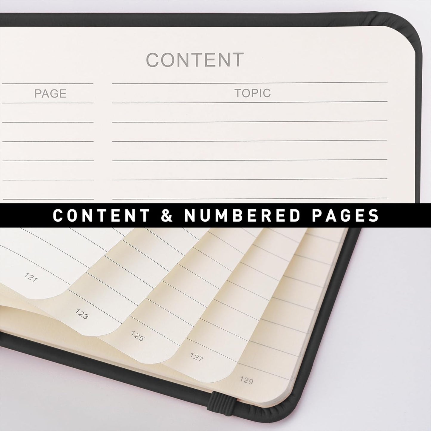 RETTACY Lined Journal Notebook, 192 Numbered Pages, A5 Medium Size (5.7'' x 8.3''), for Men & Women, Journaling, Writing, Work & Office, Leather Hardcover, 100 GSM Thick Paper (Black)