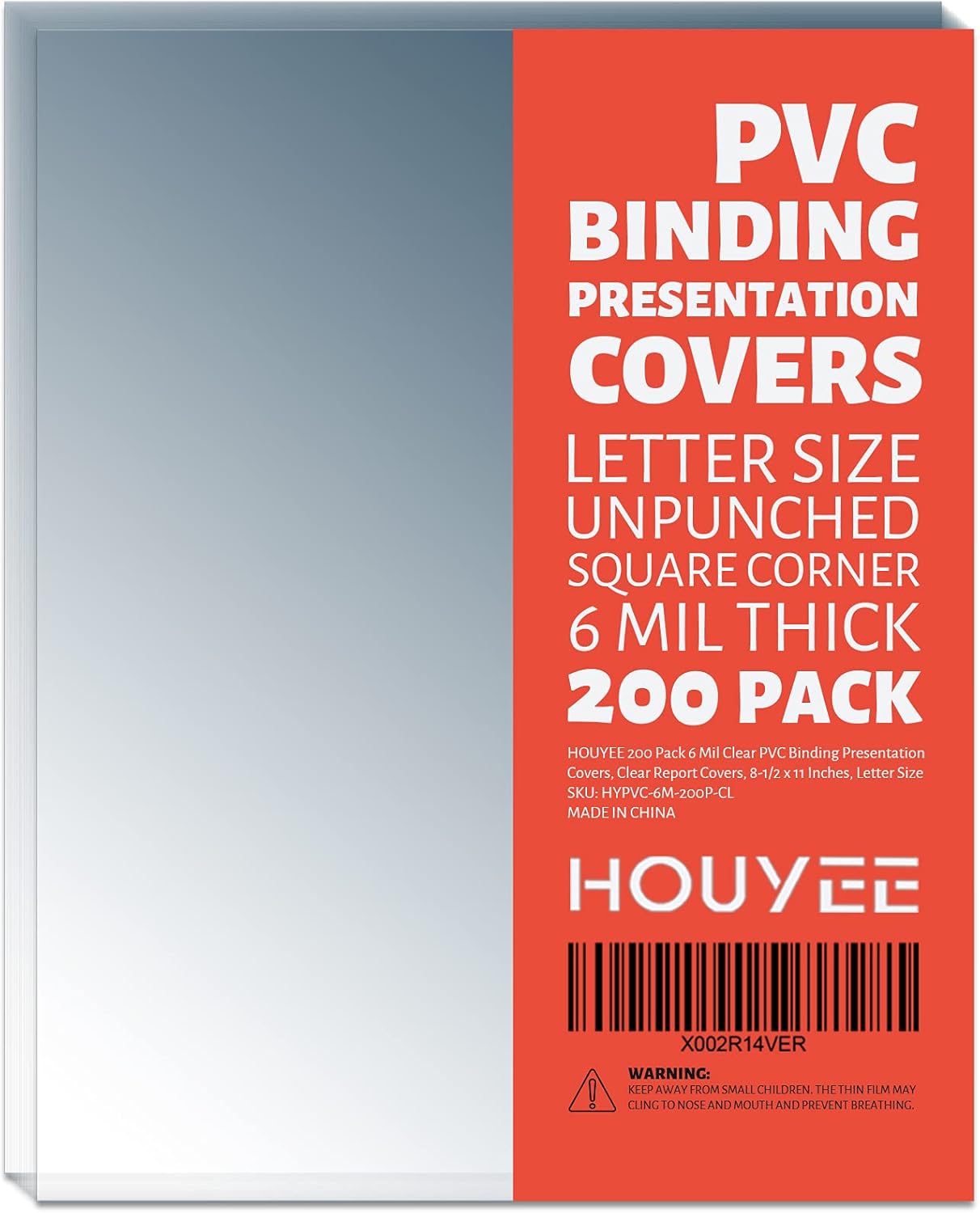 HOUYEE 200 Pack 6 Mil PVC Binding Presentation Covers,Clear Report Covers for Binding,8-1/2 x 11 Inches,Letter Size