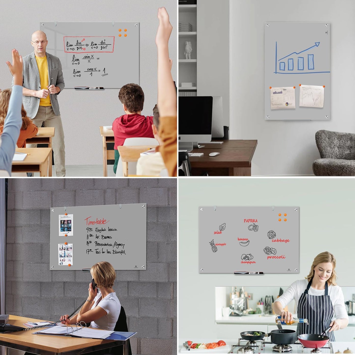 TSJ OFFICE Glass Dry-Erase Board - 36 x 24 Inches Wall Mounted Magnetic Whiteboard, Large Frameless Glass White Board for Office, Home & School, Gray