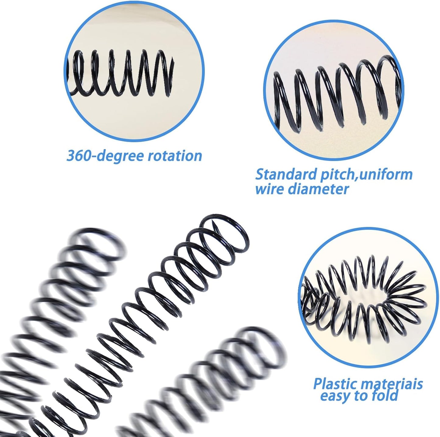 Rayson 19mm Plastic Spiral Coil Binding 3:1 Pitch, 3/4 inch, 160 Sheets Capacity Black Coil Binding Spines - Versatile for Office and Educational Tasks, Pack of 50