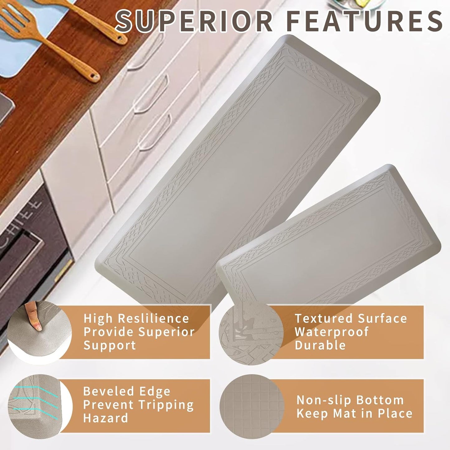 24 x 60 Inch Extra Support Anti Fatigue Comfort Kitchen Mat, Waterproof Long Kitchen Runner, Non-Slip Standing Desk Mat, Commercial Pads for Offices, Home, Garages (Bordeaux Cabblestone, 24'' x 60'')