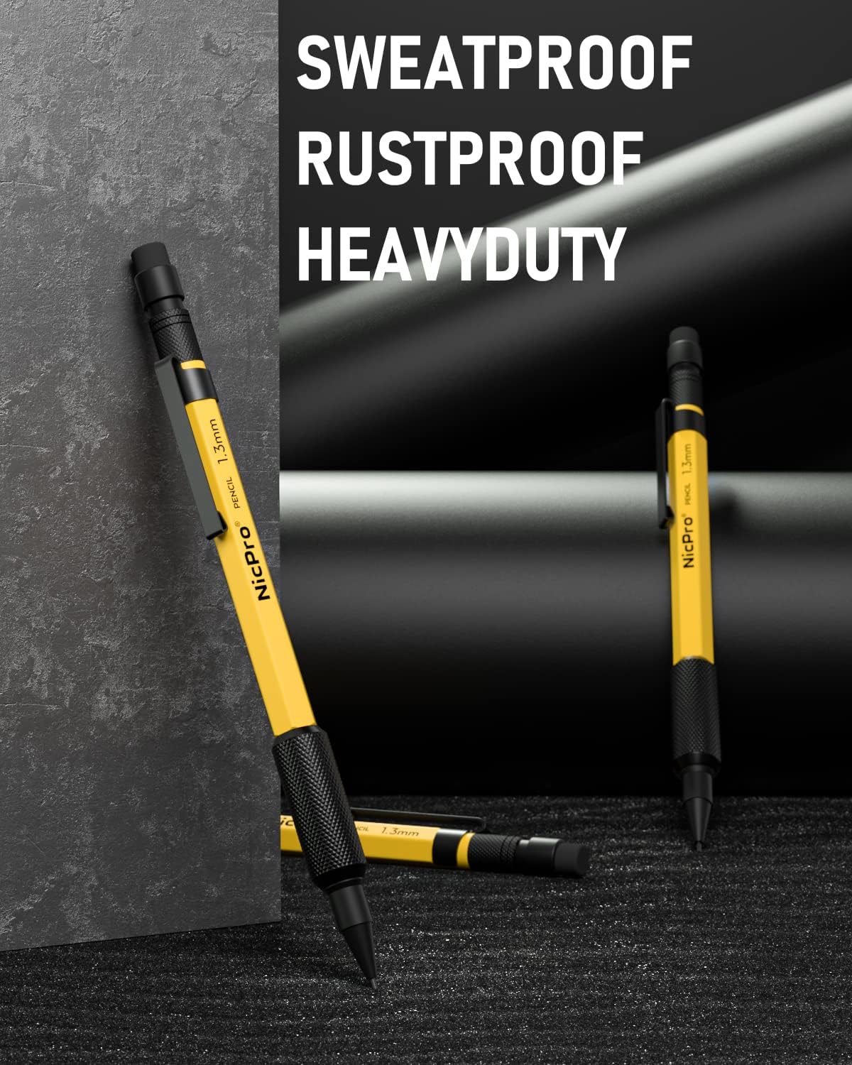 Nicpro 21PCS 1.3 mm Mechanical Pencil Set in Leather Bag with 138 Lead Refill, Eraser, Eraser Refills - Weatherproof Metal Barrel, Heavy Duty Carpenter Pencil for Outdoor Marking Drawing Woodworking