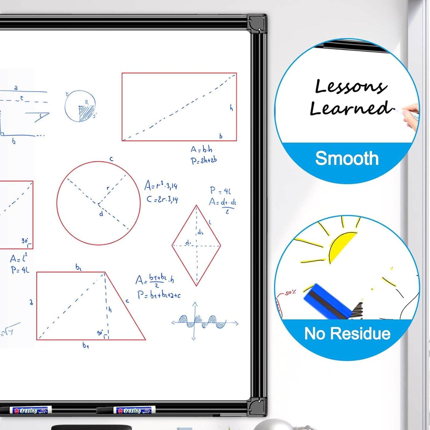 H-Qprobd 48"x24" Magnetic White Board Dry Erase Wall Mount Whiteboard - Office Home Classrooms White Board Hanging Writing Board with Black Aluminum Frame