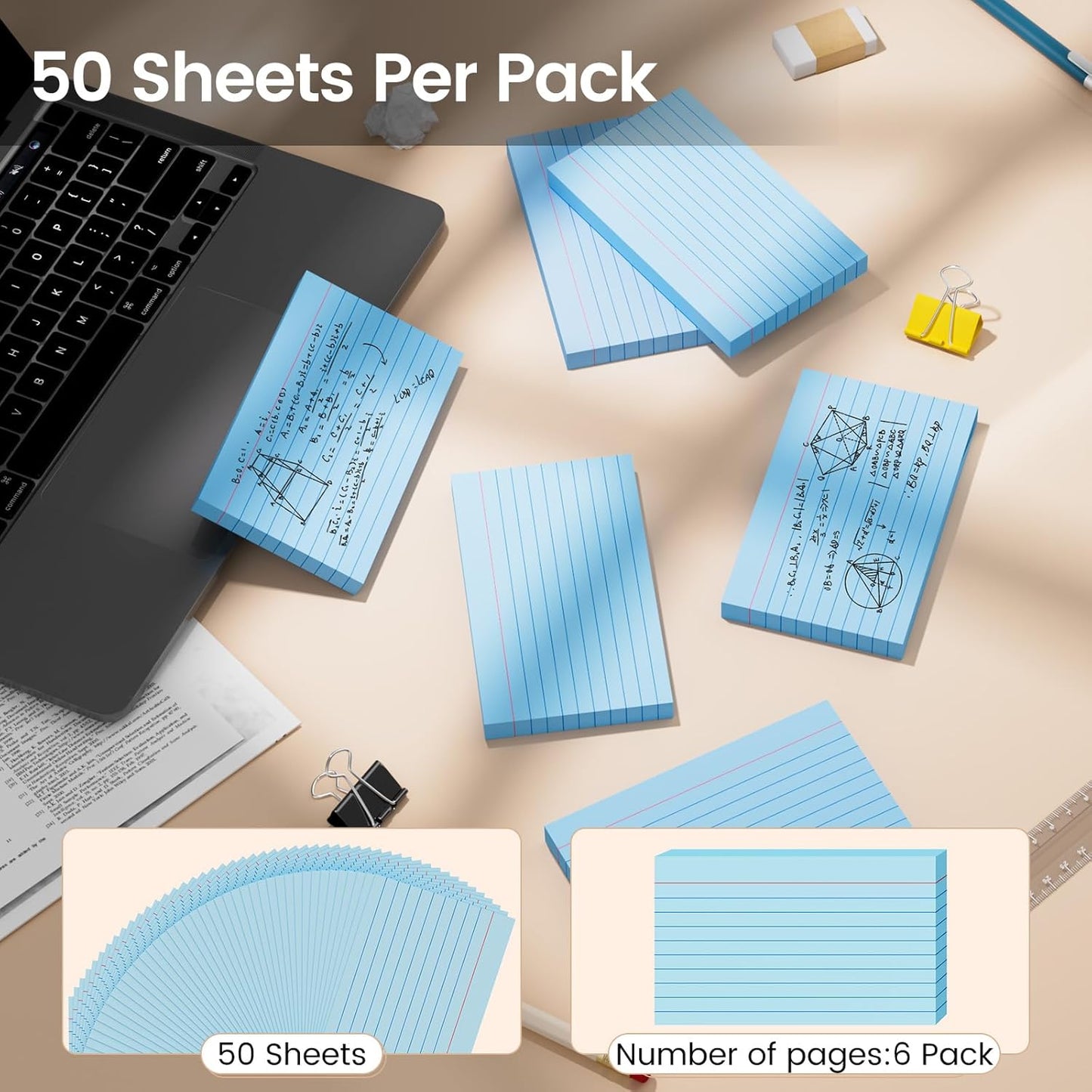 Index Cards 3x5 Inch, 300sheets, Flash Cards,Ruled Lined Blue Note Cards Paper For Studying, Schools Supplies, College, Office And Home Organization, Note Taking Supplies
