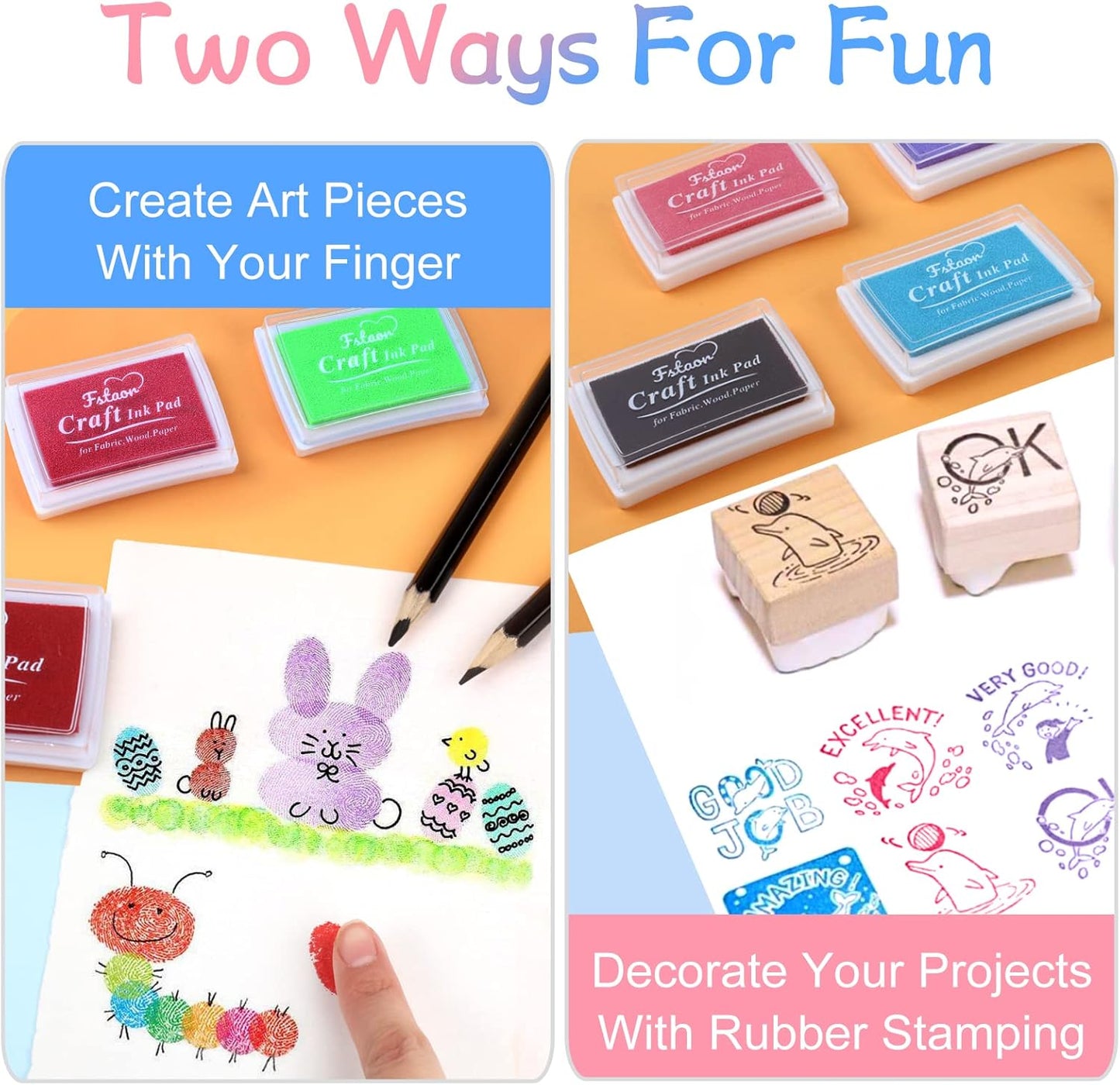 Fstaor 24 Colors Craft Ink Pads for Rubber Stamps, Washable Kids Ink Pads for Paper, Wood, Fabric, Fingerprint, Scrapbooking, DIY Arts & Crafts Supplies for Card Making