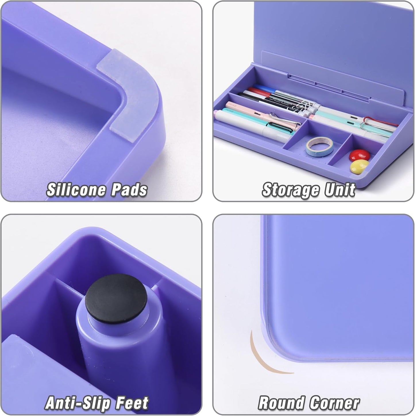 SELEAD Desktop Glass Whiteboard with Storage, Small Dry Erase White Board Computer Pad Keyboard Stand for Home, School, Office Desk Accessories - Purple