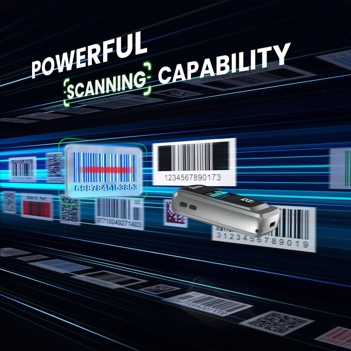 Eyoyo QR Code Scanner with LCD Display, Mini Portable Bluetooth Barcode Scanner, Wireless 1D 2D Book Bar Code Scanner for Library Classroom Inventory Compatible with iPhone iPad Android iOS POS Laptop