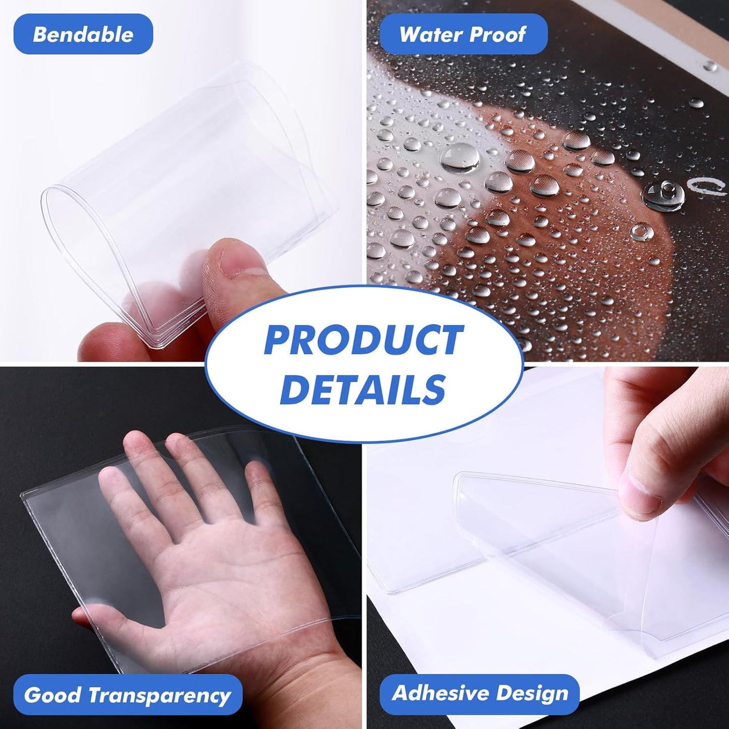 Circloophs 100 Packs Self Adhesive Index Card Pockets for 5”x 7” Card, Adhesive Label Holders with Top Open – 5.7”x 7.3” Clear Adhesive Label Pockets for Storage Bins, Locker, Shelves, Library, Office