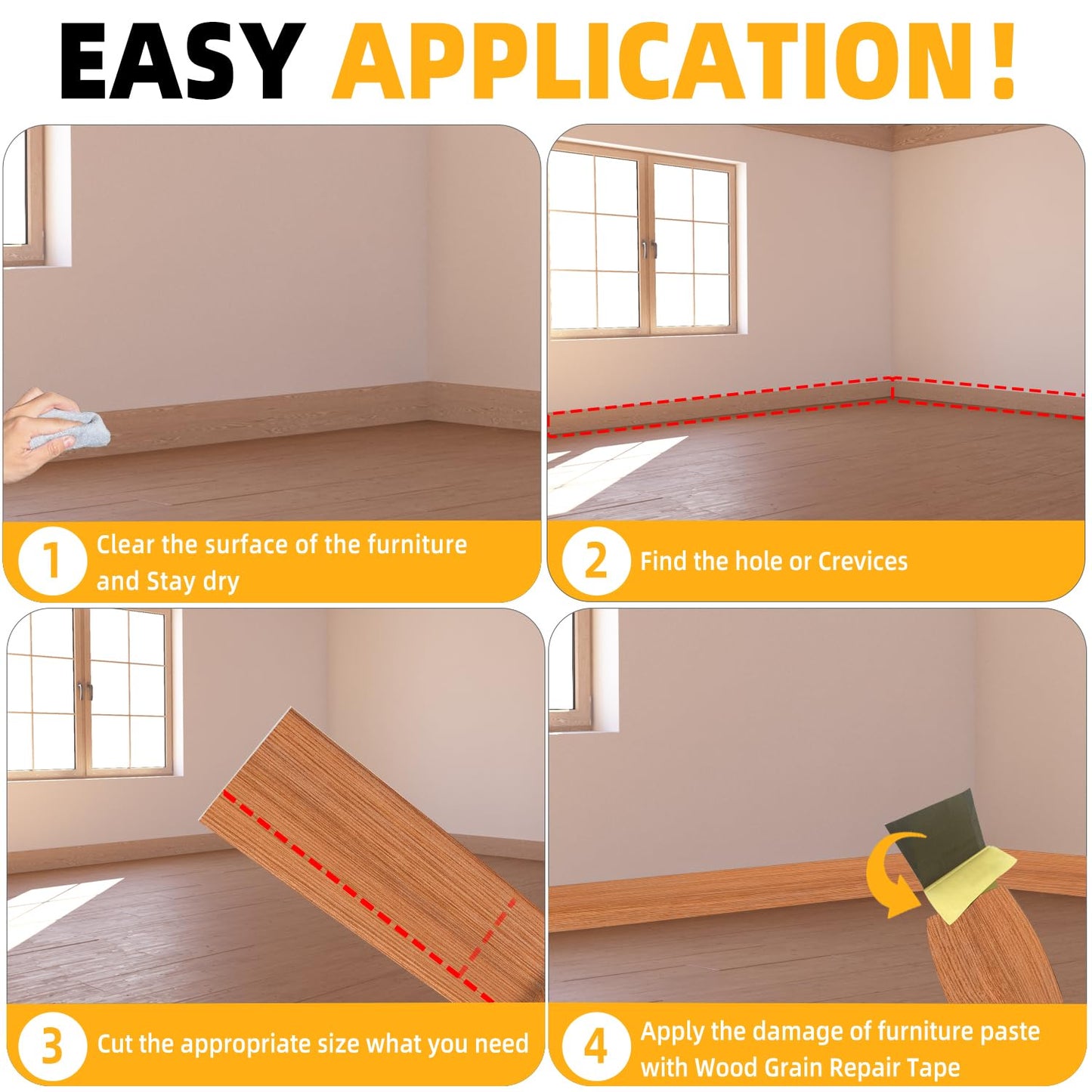 GSCIT Club Red Oak Wallpaper, 24 inch X 25ft Self Adhesive Wood Grain Repair Tape Patch for Tables, Chairs, Baseboards, Doors, Windows, Floors, Handicraft DIY.