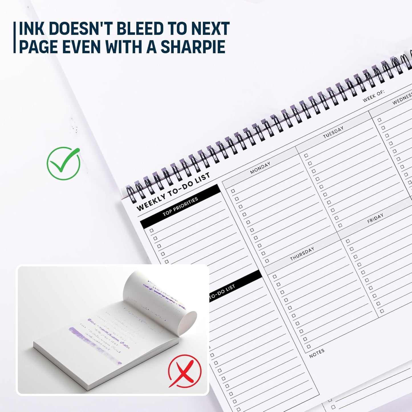 Of a Happy Kind Weekly To Do List Spiral Planner Pad - 8.5x11 52 Sheets - Desk Notepad with Multiple Sections - Undated Planning Notebook Checklist, Todo Agenda Plan