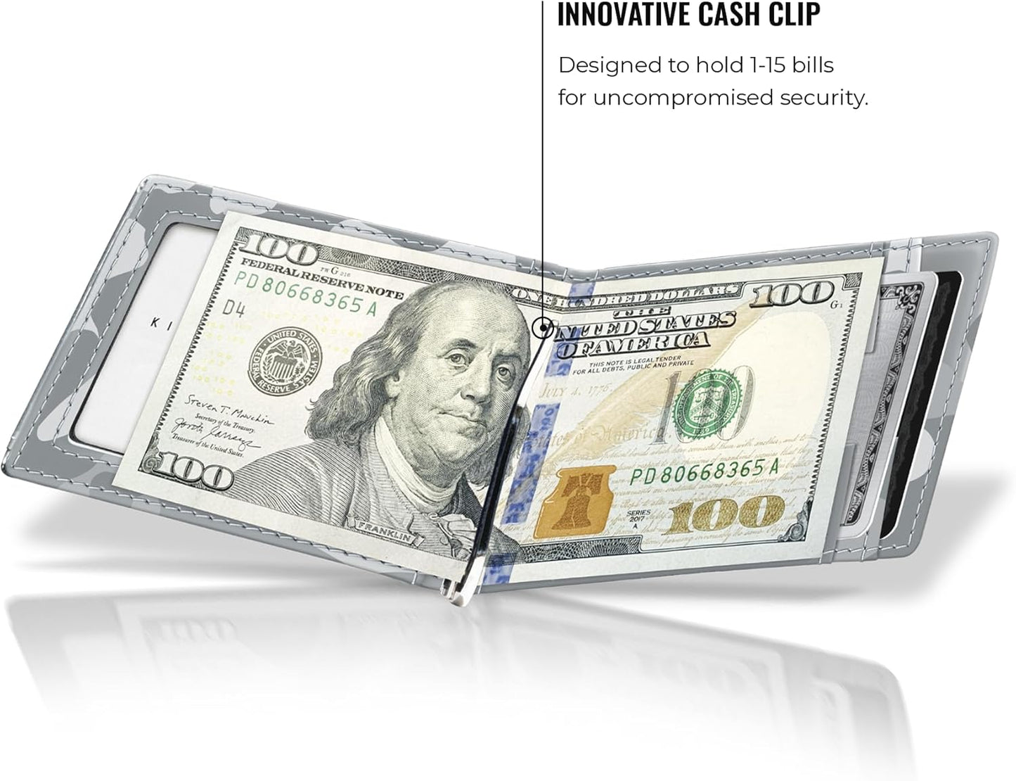 Kings Loot Money Clip Slim Minimalist Wallet for Men – RFID Blocking Leather Design with Money Clip – Front Pocket Bifold Holds 12 Cards – Stylish & Compact Wallets (Camo White)