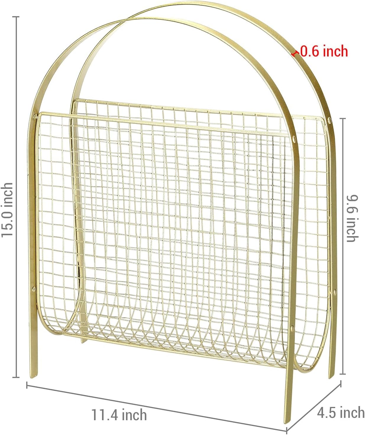 MyGift Mid-Century Design Magazine Rack, Matte Black Tone Metal Mesh Freestanding Magazine Organizer Holder Sling (Brass)