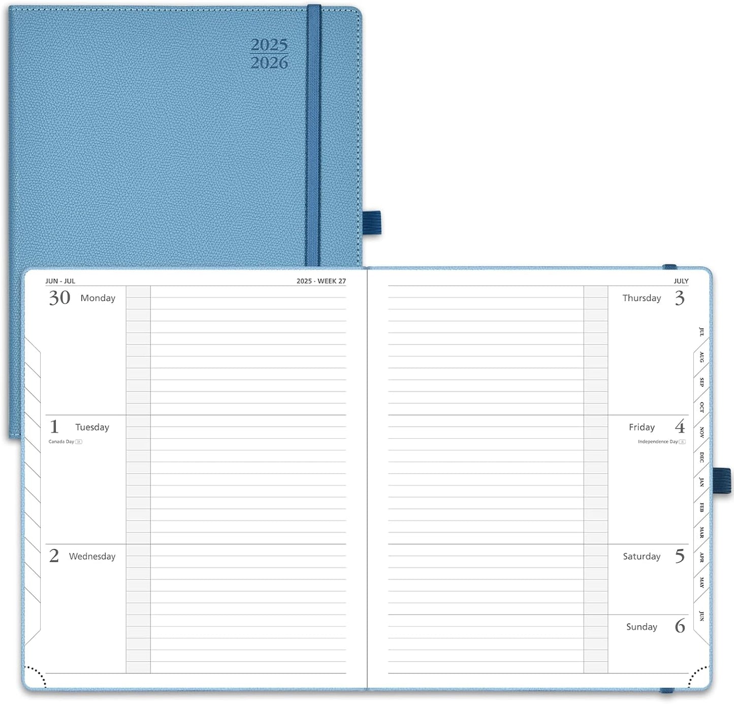 POPRUN Planner 2025-2026 (Large 8.5''x 10.5''), Horizontal Weekly Notebook Jul.2025 - Jun.2026, Academic Appointment Book with Monthly Tabs, Leather Hardcover, Inner Pocket, 100 GSM - Aquamarine