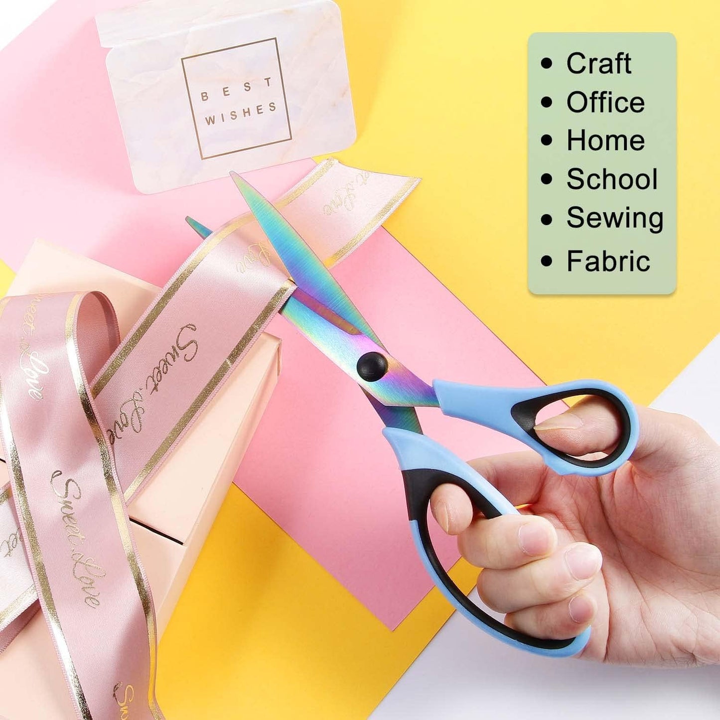 8.5" All-Purpose Scissors, 3-Pack Bulk Ultra Sharp Blade Shears, Comfort-Grip Sturdy Scissors for School, Office, Home, Sewing, Fabric, Craft Supplies, Right/Left Handed