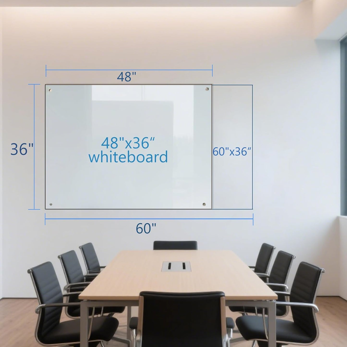 KIZZBY Glass Dry Erase Board - Magnetic Whiteboard, 60"X36" Frameless White Board Clear Glass Boards with Super Strong Magnets, Wall Mounted for Office, Classroom and Home