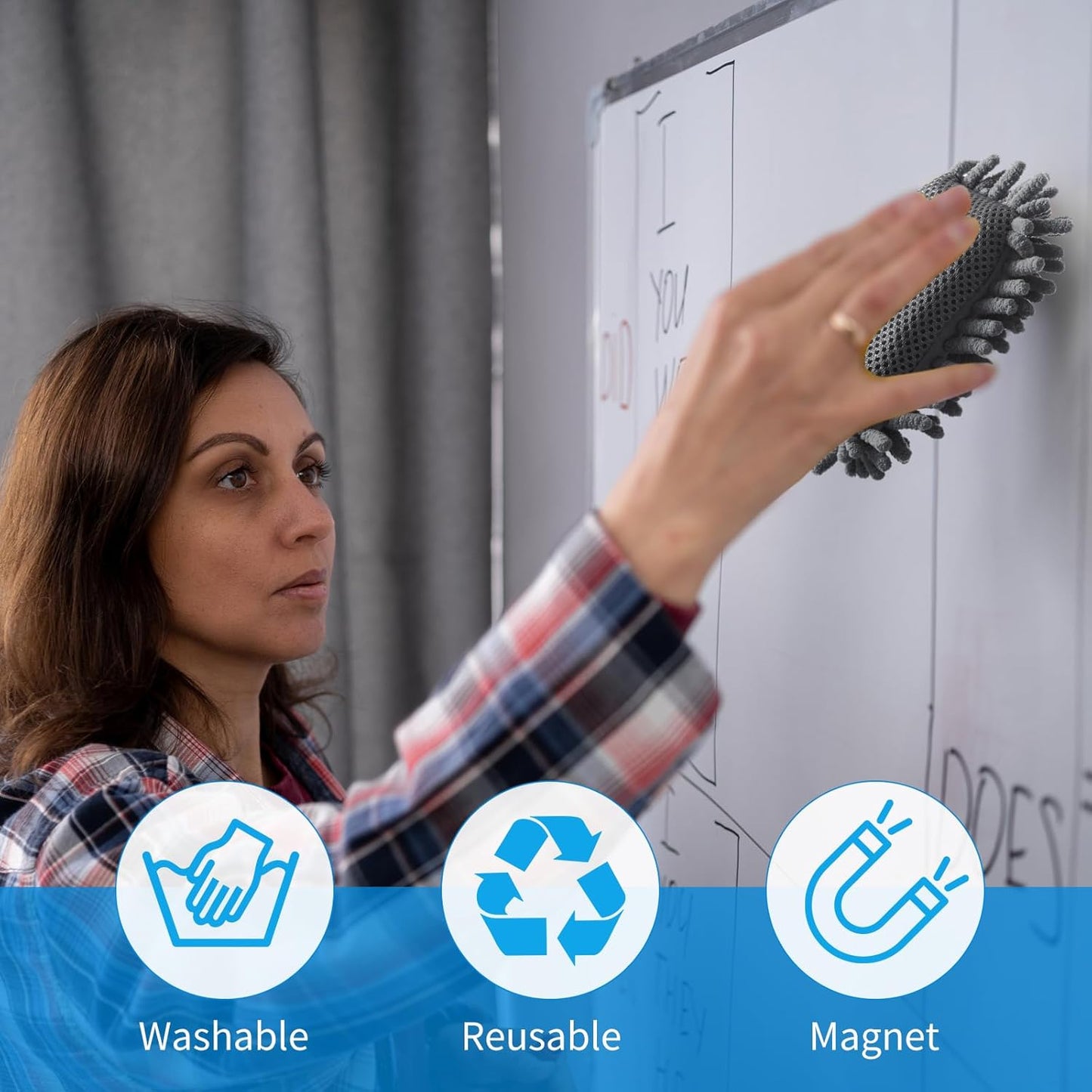 Sherr 24 Pcs Magnetic Whiteboard Eraser School Erase Erasers Microfiber Washable White Board Eraser for Chalk Classroom Home Office(Blue,Gray)