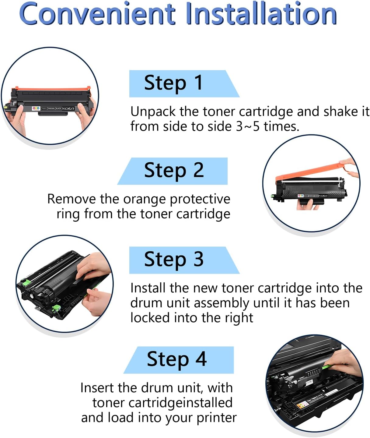 TN830XL Toner Cartridge(with Chip) 4 Pack Black Compatible with Brother TN830XL Toner Cartridge, Working with HL-L2460DW MFC-L2820DW MFC-L2820DWXL HL-L2400D HL-L2405W DCP-L2640DW HL-L2480DW Printer