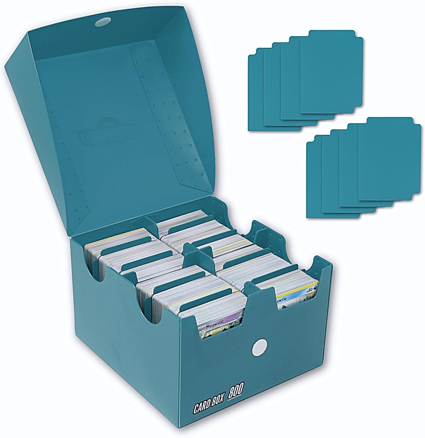 Trading Card Storage Box 800 - Teal | Card Box 800+ holds standard 35pt cards | 4-in-1 Compartments| Strong Double Wall Design | 8 dividers | Sports - Baseball Card Deck Box - Teal